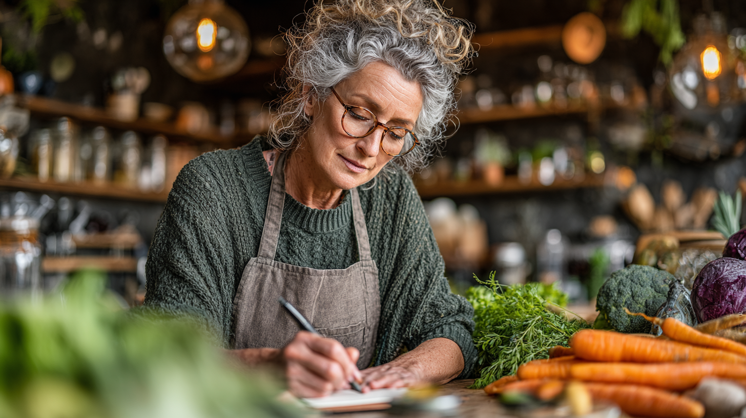 Persoană în vârstă pregătind o masă sănătoasă cu ingrediente proaspete